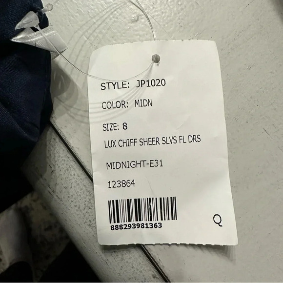 Jenny Packham 3/4 Sleeve Navy Blue Chiffon V-Neck Floor Length Gown Size 8 NWT - Picture 3 of 14